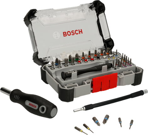 مجموعة رؤوس مفكات البراغي الدقيقة من Bosch مكونة من 43 قطعة في العلبة.